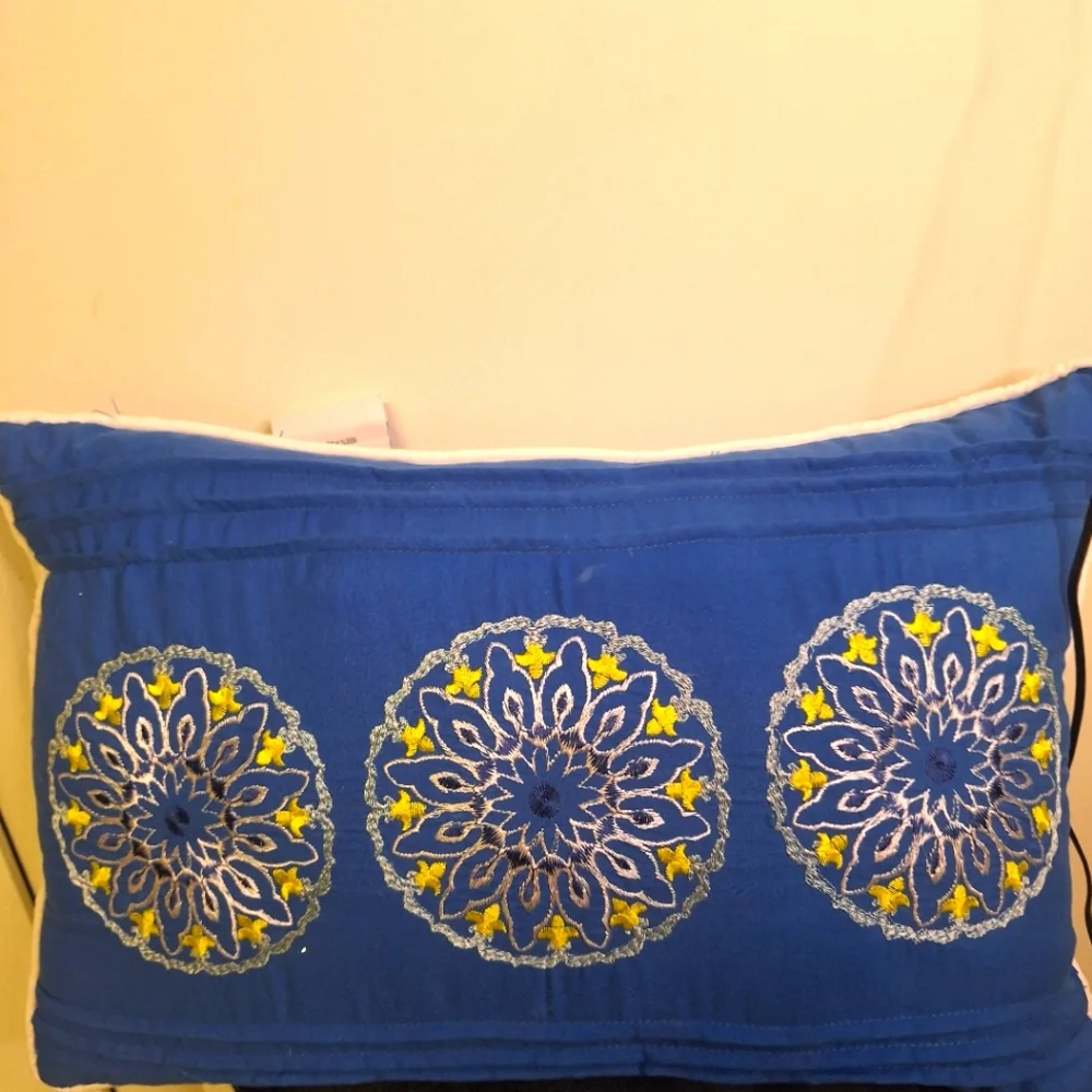 Two Tourquoise Pillow with 3 Circles W/ Embroidery